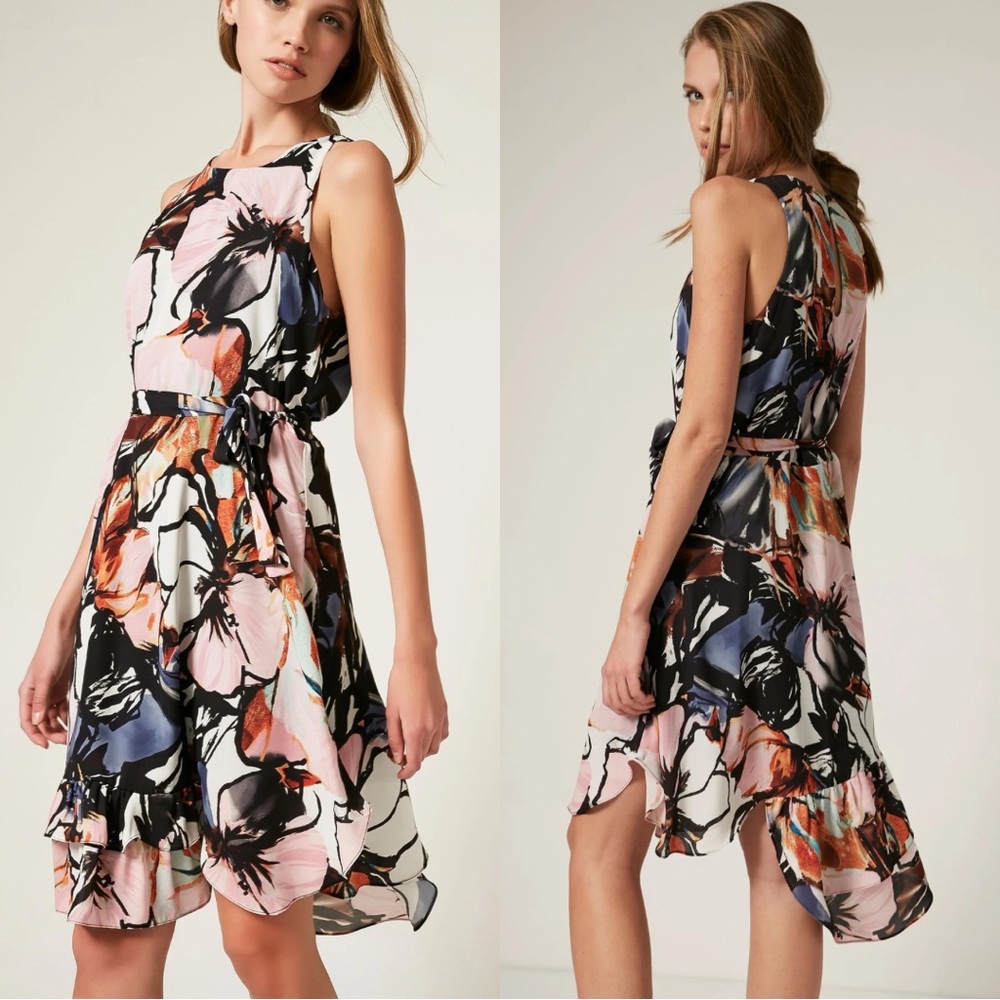 NWT Three Eighty Two (Revolve) Aria Asymmetrical Ruffle Hem Midi Dress Large